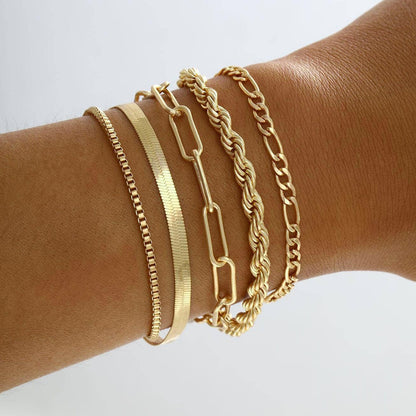European and American cross-border simple five-piece bracelet men's hip hop niche metal chain set multi-layer chain simple bracelet