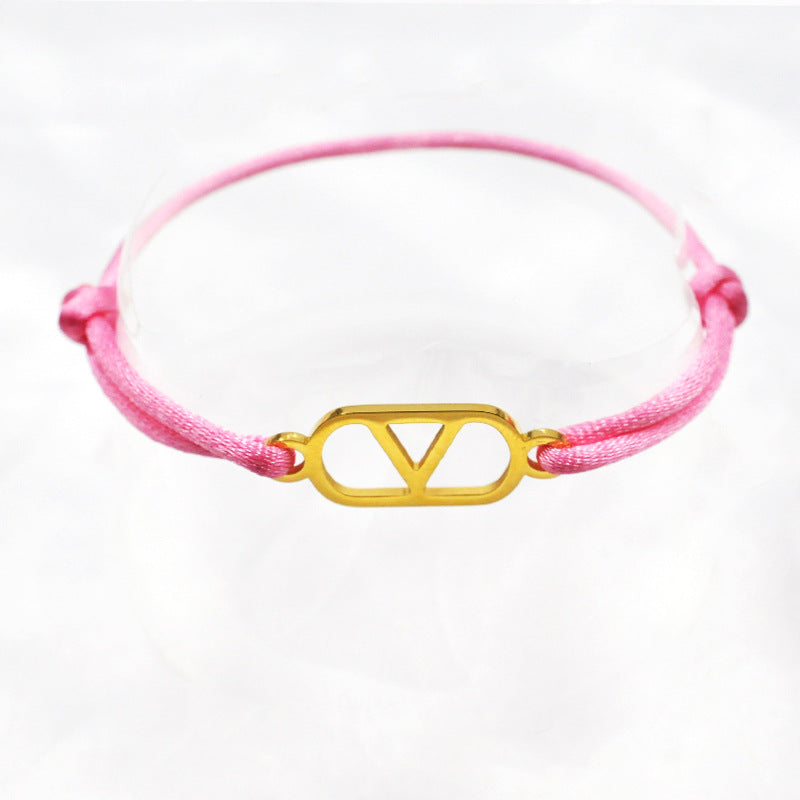 Cross-border source foreign trade hand-woven couple stainless steel Warren V bracelet hollow English letter bracelet adjustable