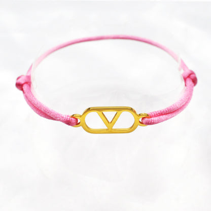 Cross-border source foreign trade hand-woven couple stainless steel Warren V bracelet hollow English letter bracelet adjustable