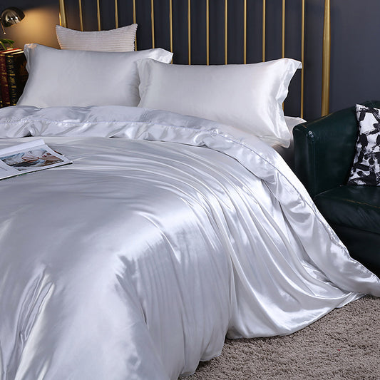 Luxury silk four-piece set double-sided mulberry silk satin quilt cover ice silk silk sheets bedding wholesale