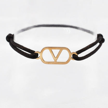 Cross-border source foreign trade hand-woven couple stainless steel Warren V bracelet hollow English letter bracelet adjustable