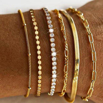 European and American cross-border simple five-piece bracelet men's hip hop niche metal chain set multi-layer chain simple bracelet
