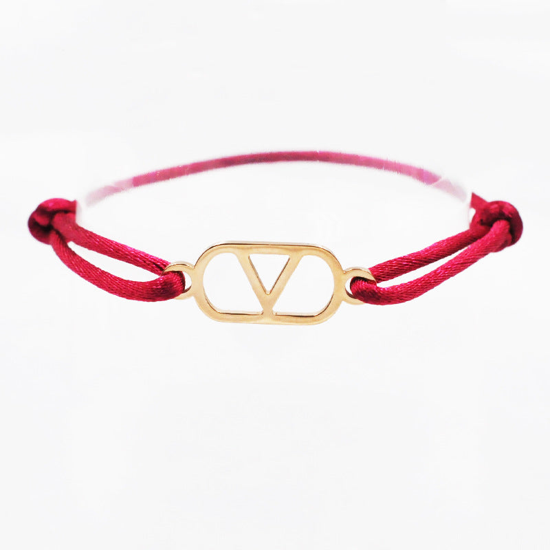 Cross-border source foreign trade hand-woven couple stainless steel Warren V bracelet hollow English letter bracelet adjustable