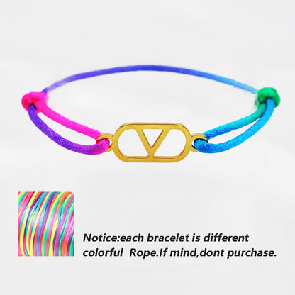 Cross-border source foreign trade hand-woven couple stainless steel Warren V bracelet hollow English letter bracelet adjustable