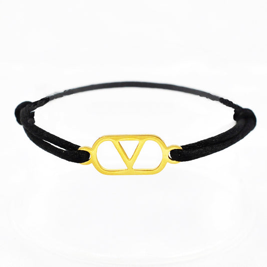 Cross-border source foreign trade hand-woven couple stainless steel Warren V bracelet hollow English letter bracelet adjustable