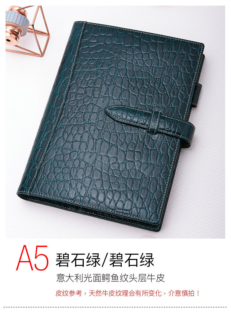 r.king Pinshi B5A5 loose-leaf crocodile pattern cowhide handbook, leather note, office stationery, business notebook
