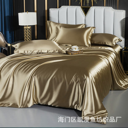 European-style satin four-piece set, Nantong City home textile wholesale, solid color silk silk duvet covers, bed sheets, covers, bedding