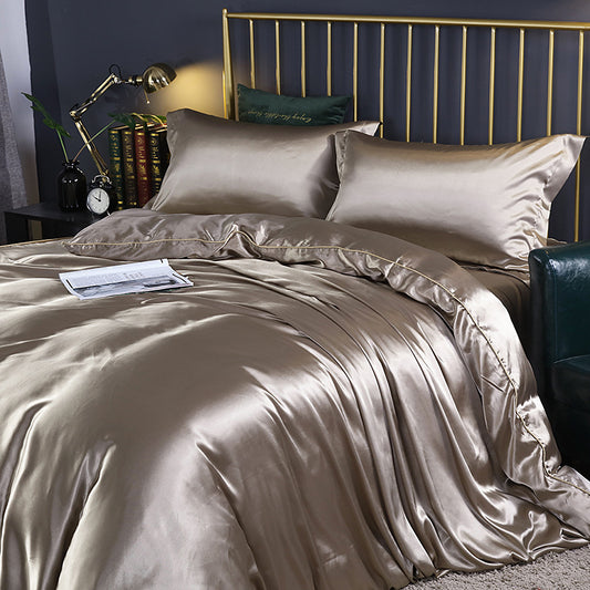 Luxury silk four-piece set double-sided mulberry silk satin quilt cover ice silk silk sheets bedding wholesale
