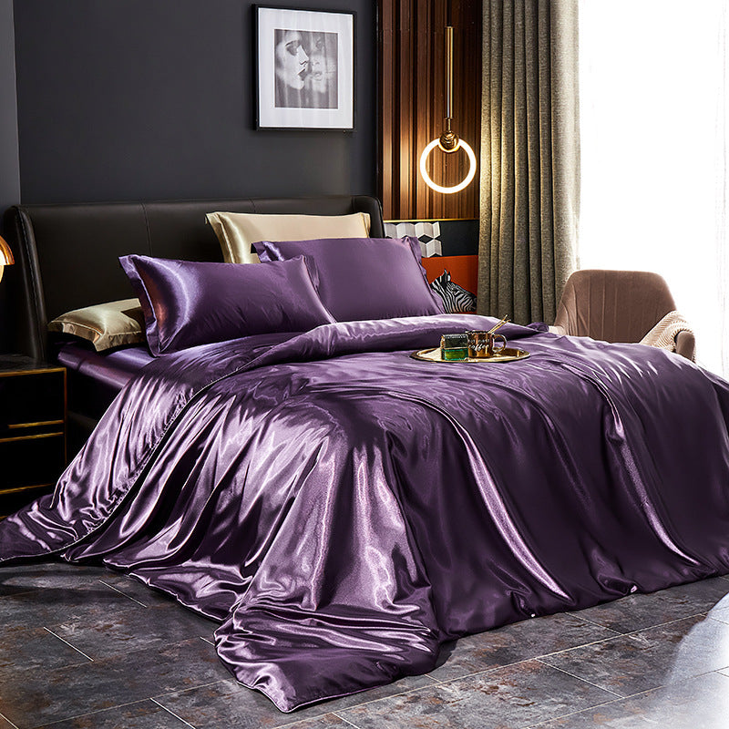 Luxury silk four-piece set double-sided mulberry silk satin quilt cover ice silk silk sheets bedding wholesale
