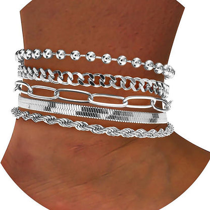 European and American cross-border simple five-piece bracelet men's hip hop niche metal chain set multi-layer chain simple bracelet