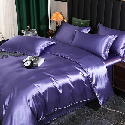 Luxury silk four-piece set double-sided mulberry silk satin quilt cover ice silk silk sheets bedding wholesale