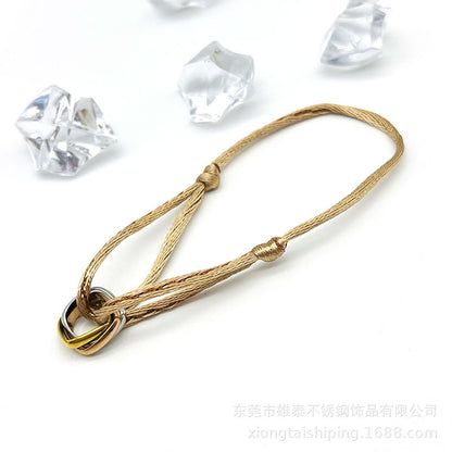 Creative hand-woven three-color three-ring big brand peripheral high-quality square titanium steel bracelet manufacturer wholesale bracelet
