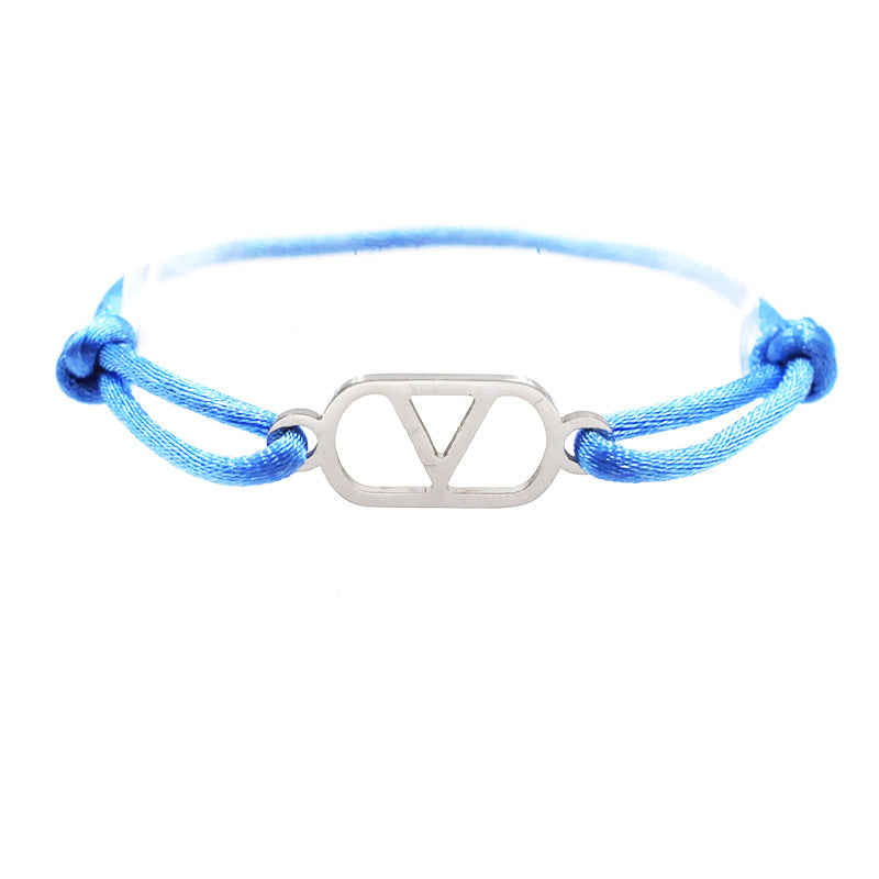 Cross-border source foreign trade hand-woven couple stainless steel Warren V bracelet hollow English letter bracelet adjustable