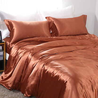 Luxury silk four-piece set double-sided mulberry silk satin quilt cover ice silk silk sheets bedding wholesale