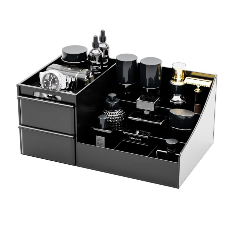 Desktop Cosmetics Organizer Black Storage Box with Drawers Bathroom Cosmetic Shelf Lipstick Box