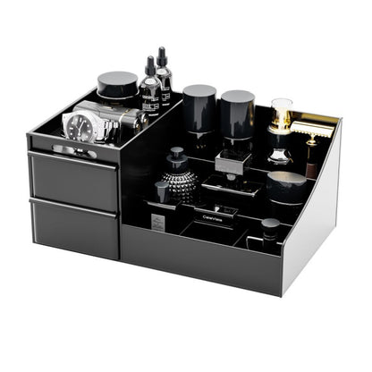Desktop Cosmetics Organizer Black Storage Box with Drawers Bathroom Cosmetic Shelf Lipstick Box