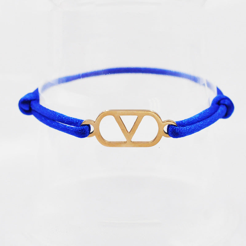 Cross-border source foreign trade hand-woven couple stainless steel Warren V bracelet hollow English letter bracelet adjustable