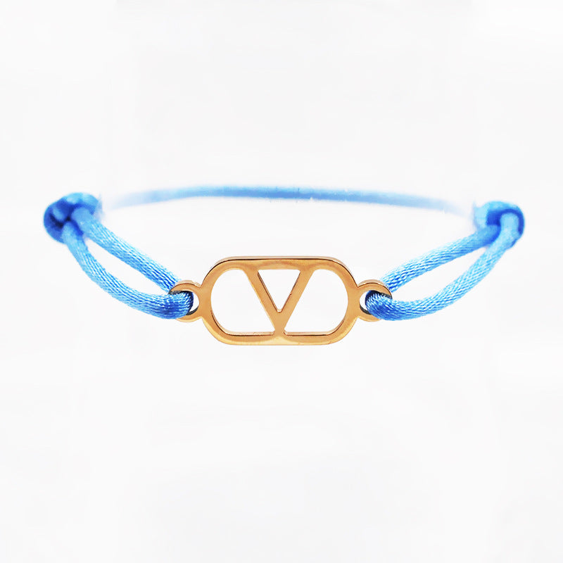 Cross-border source foreign trade hand-woven couple stainless steel Warren V bracelet hollow English letter bracelet adjustable