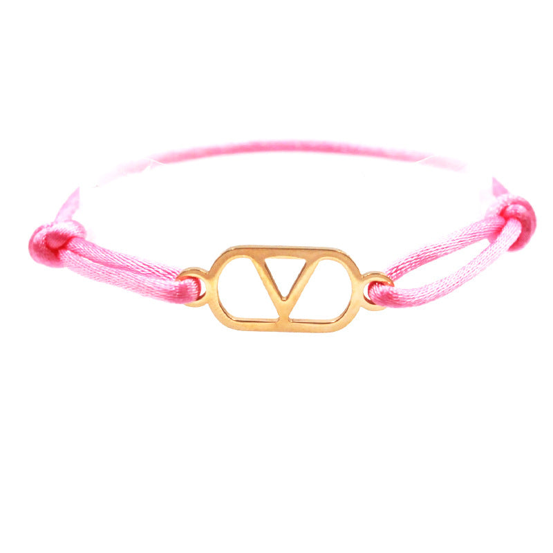 Cross-border source foreign trade hand-woven couple stainless steel Warren V bracelet hollow English letter bracelet adjustable