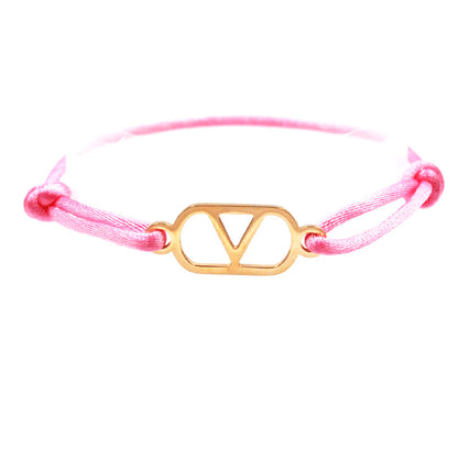 Cross-border source foreign trade hand-woven couple stainless steel Warren V bracelet hollow English letter bracelet adjustable