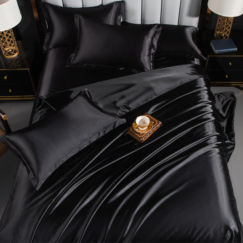 European-style satin four-piece set, Nantong City home textile wholesale, solid color silk silk duvet covers, bed sheets, covers, bedding