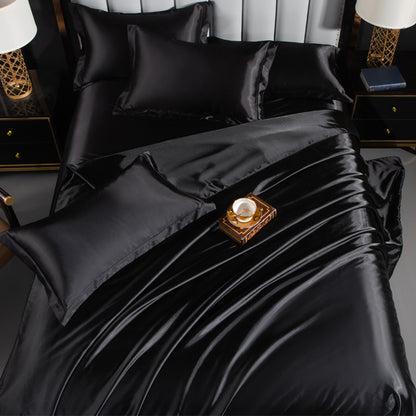 European-style satin four-piece set, Nantong City home textile wholesale, solid color silk silk duvet covers, bed sheets, covers, bedding