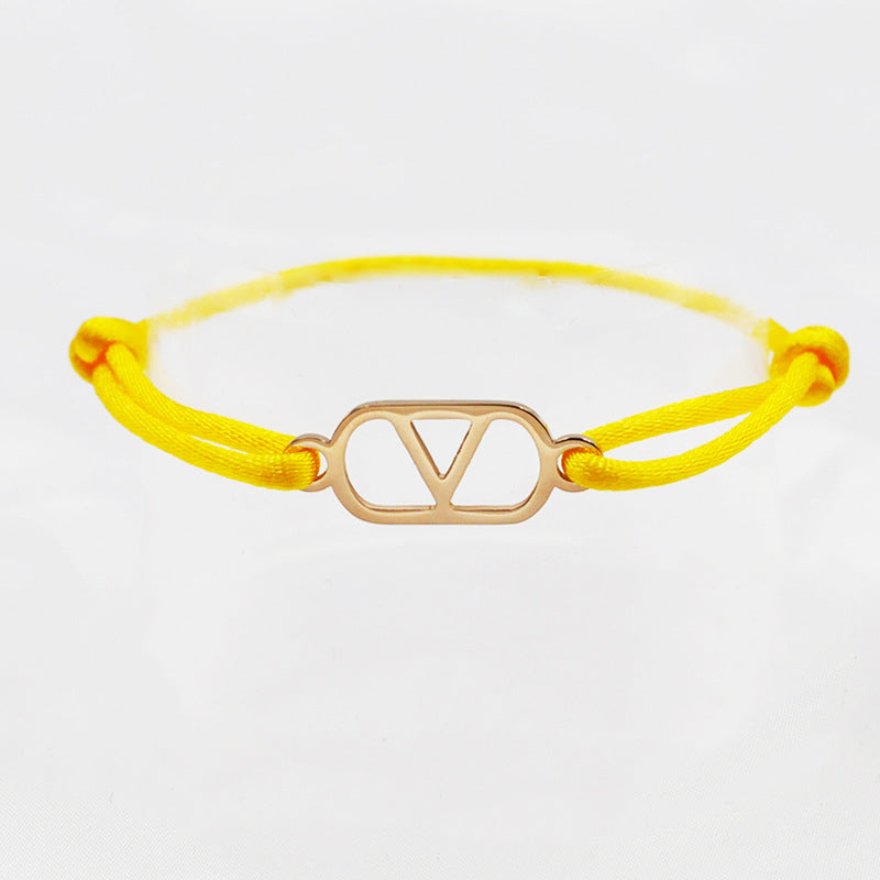 Cross-border source foreign trade hand-woven couple stainless steel Warren V bracelet hollow English letter bracelet adjustable