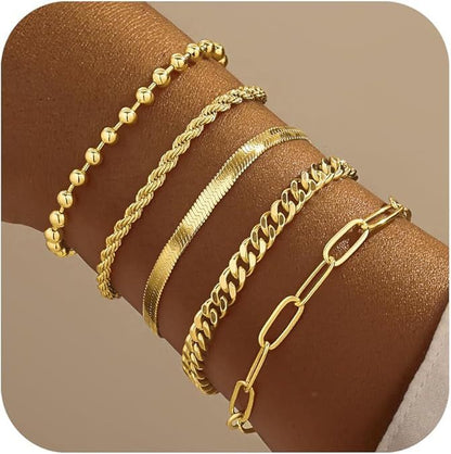 European and American cross-border simple five-piece bracelet men's hip hop niche metal chain set multi-layer chain simple bracelet