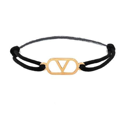 Cross-border source foreign trade hand-woven couple stainless steel Warren V bracelet hollow English letter bracelet adjustable