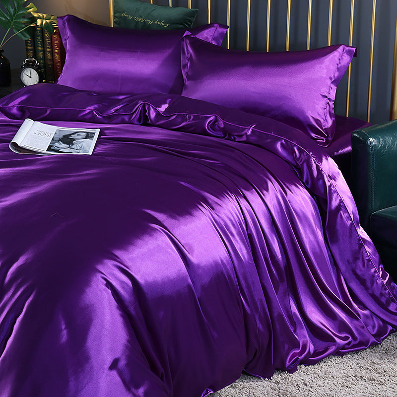Luxury silk four-piece set double-sided mulberry silk satin quilt cover ice silk silk sheets bedding wholesale