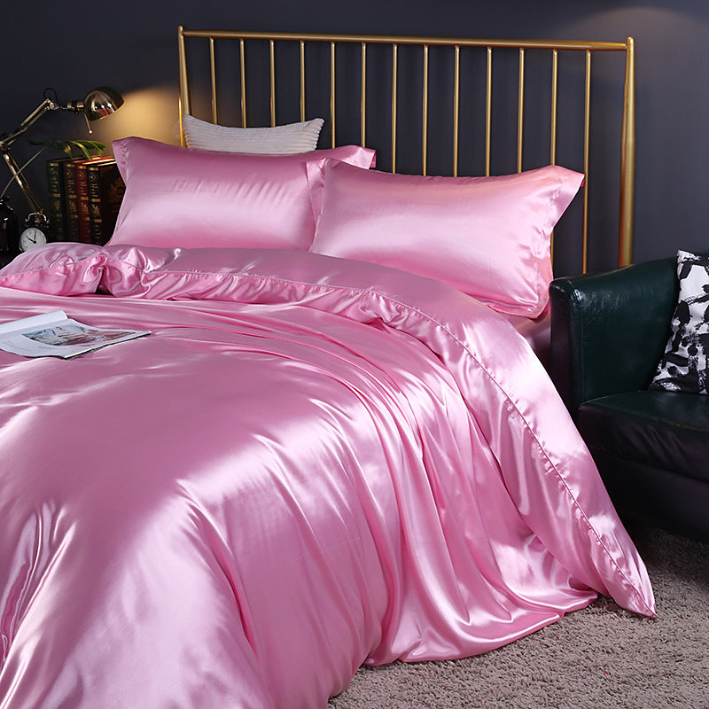 Luxury silk four-piece set double-sided mulberry silk satin quilt cover ice silk silk sheets bedding wholesale