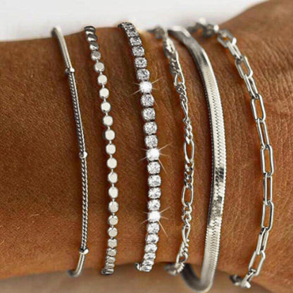 European and American cross-border simple five-piece bracelet men's hip hop niche metal chain set multi-layer chain simple bracelet