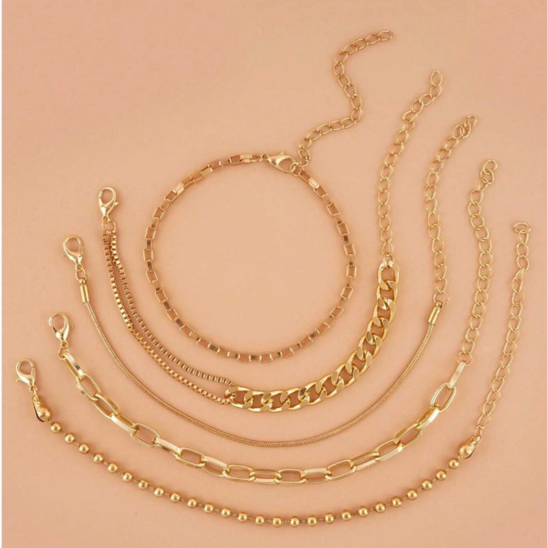 European and American cross-border simple five-piece bracelet men's hip hop niche metal chain set multi-layer chain simple bracelet