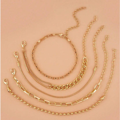European and American cross-border simple five-piece bracelet men's hip hop niche metal chain set multi-layer chain simple bracelet