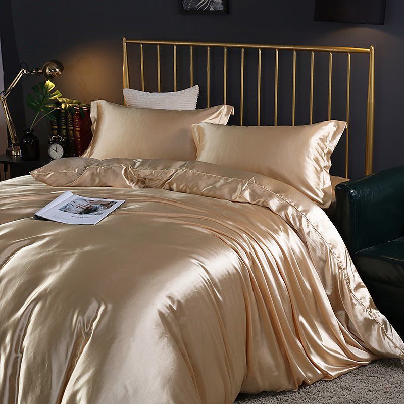 Luxury silk four-piece set double-sided mulberry silk satin quilt cover ice silk silk sheets bedding wholesale