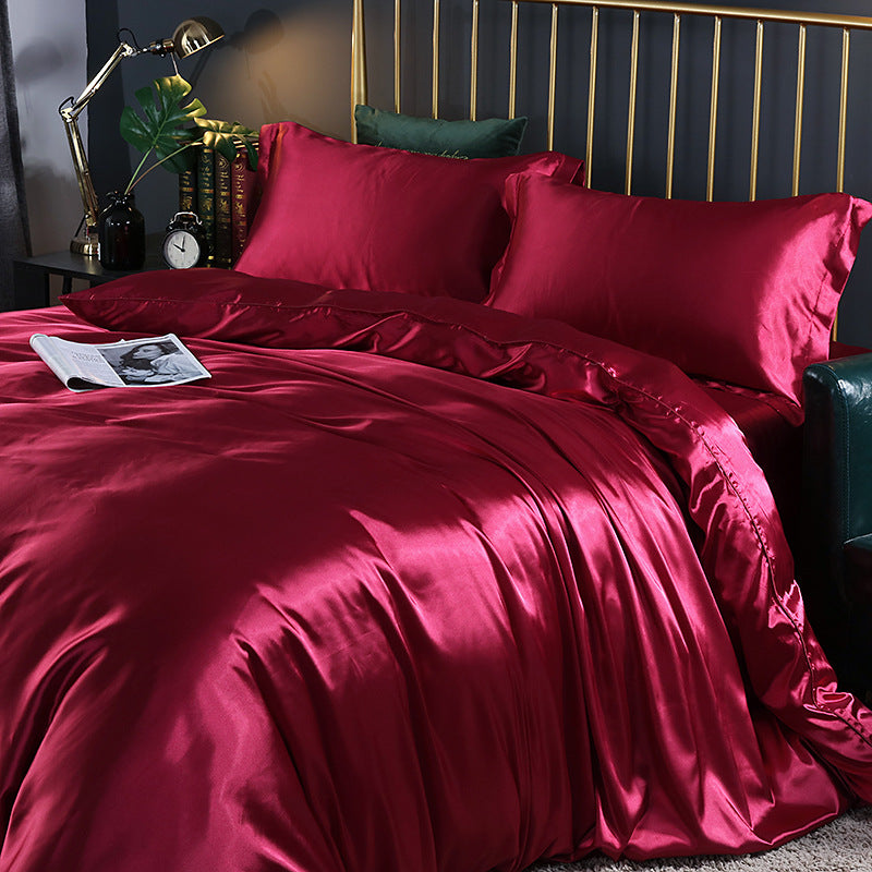 Luxury silk four-piece set double-sided mulberry silk satin quilt cover ice silk silk sheets bedding wholesale