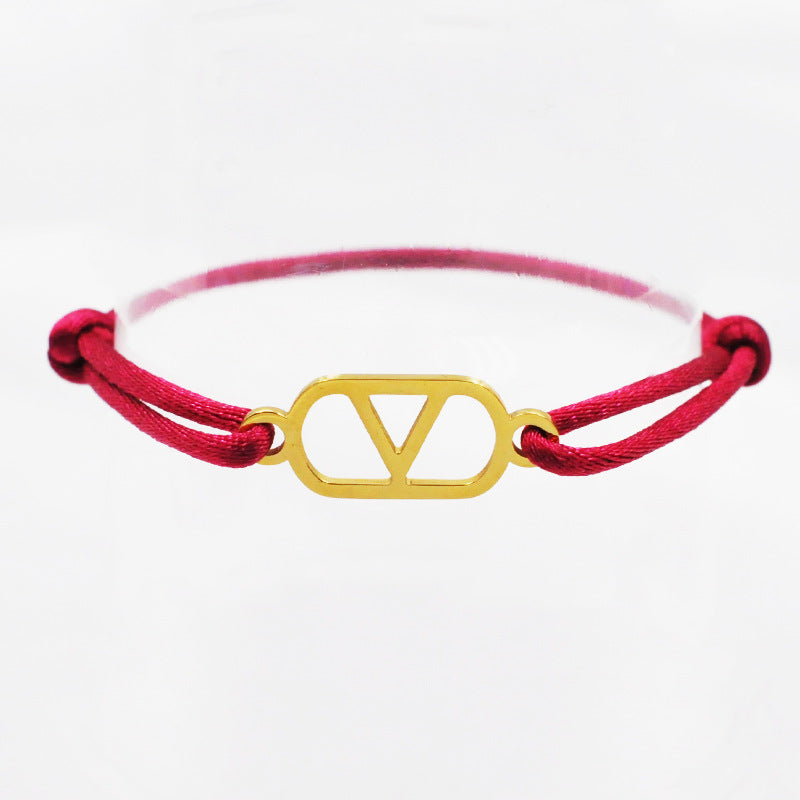 Cross-border source foreign trade hand-woven couple stainless steel Warren V bracelet hollow English letter bracelet adjustable