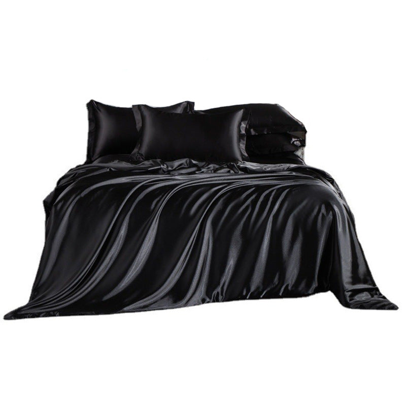 European-style satin four-piece set, Nantong City home textile wholesale, solid color silk silk duvet covers, bed sheets, covers, bedding