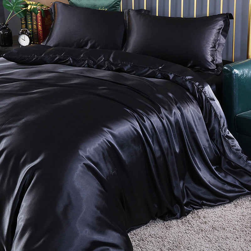 Luxury silk four-piece set double-sided mulberry silk satin quilt cover ice silk silk sheets bedding wholesale