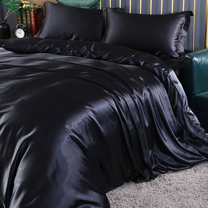Luxury silk four-piece set double-sided mulberry silk satin quilt cover ice silk silk sheets bedding wholesale