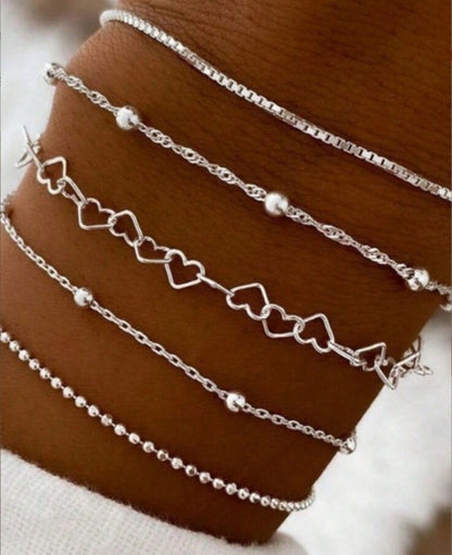 European and American cross-border simple five-piece bracelet men's hip hop niche metal chain set multi-layer chain simple bracelet