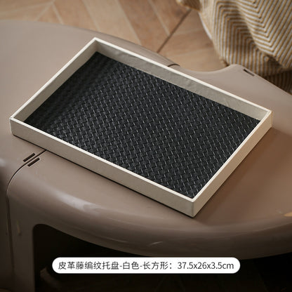 Light luxury leather pallet square living room model room high-end aromatherapy perfume cosmetics storage tray ornament
