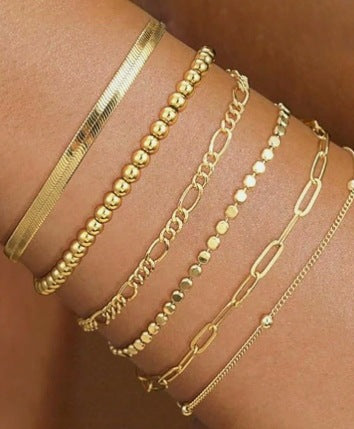 European and American cross-border simple five-piece bracelet men's hip hop niche metal chain set multi-layer chain simple bracelet