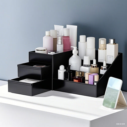 Desktop Cosmetics Organizer Black Storage Box with Drawers Bathroom Cosmetic Shelf Lipstick Box