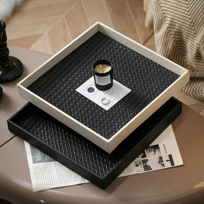 Light luxury leather pallet square living room model room high-end aromatherapy perfume cosmetics storage tray ornament