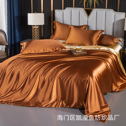 European-style satin four-piece set, Nantong City home textile wholesale, solid color silk silk duvet covers, bed sheets, covers, bedding