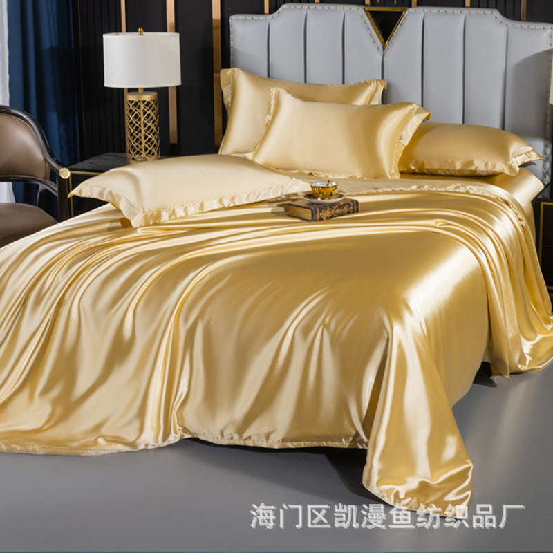 European-style satin four-piece set, Nantong City home textile wholesale, solid color silk silk duvet covers, bed sheets, covers, bedding