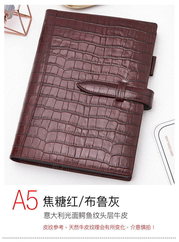 r.king Pinshi B5A5 loose-leaf crocodile pattern cowhide handbook, leather note, office stationery, business notebook