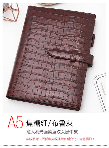 r.king Pinshi B5A5 loose-leaf crocodile pattern cowhide handbook, leather note, office stationery, business notebook