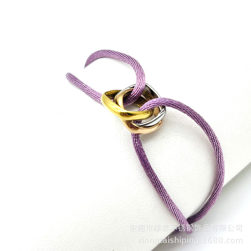 Creative hand-woven three-color three-ring big brand peripheral high-quality square titanium steel bracelet manufacturer wholesale bracelet